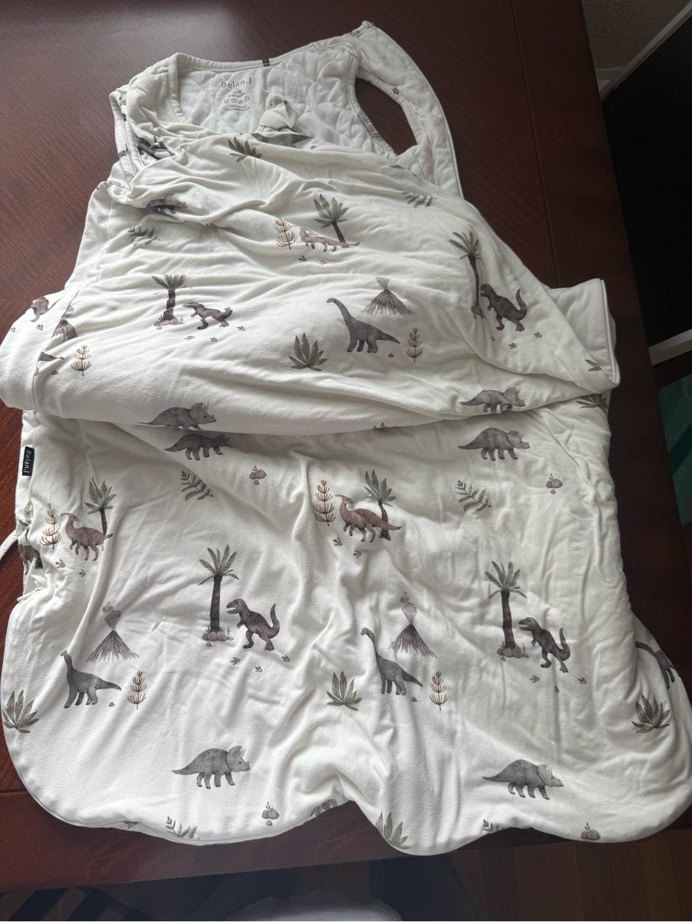 Neutral Dinosaur Baby Sleep Sack - Cream with Gray & Brown Prints